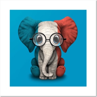 Baby Elephant with Glasses and French Flag Posters and Art